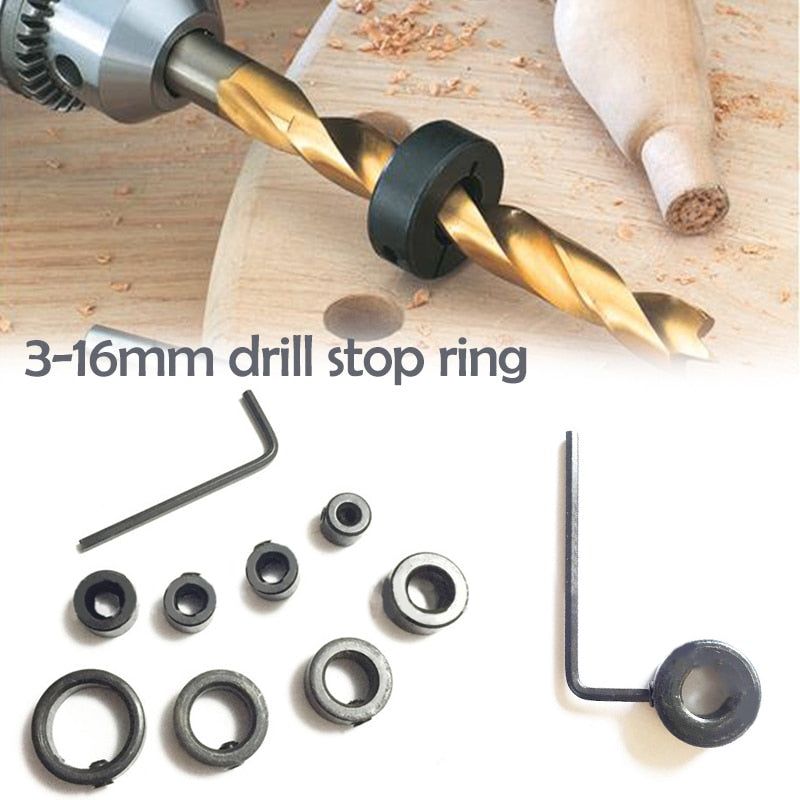 8pcs Woodworking Drill Locator 3-16mm Shaft Depth Stop Collars Ring Positioner Drill for Wood Drill With Hexagon Wrench Bit Tool