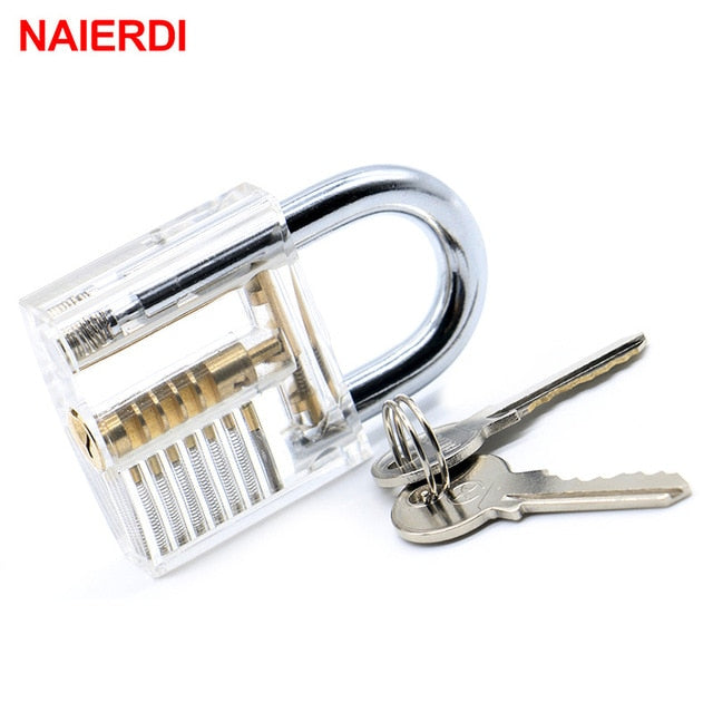NAIERDI Locksmith Tool Transparent Visible Cutaway Practice Padlock Lock Pick 2 In 1 Set With 12PCS Broken Key Removing Hooks